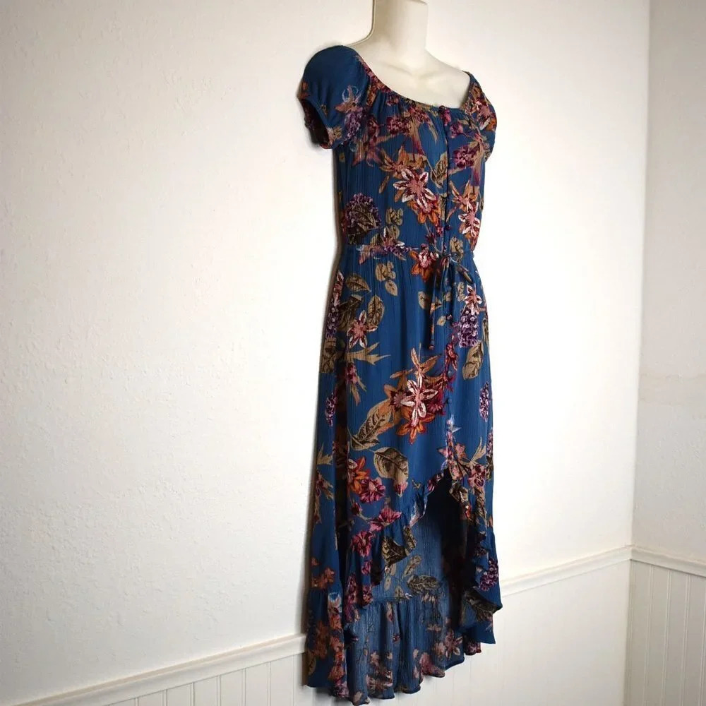 Honey Belle Floral Dress Sz S Button Front Whimsygoth Peasant Boho Sundress - Picture 4 of 16